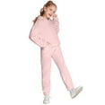 thumbnail image 5 of Arshiner Girl's 2 Piece Outfit Solid Waffle Long Sleeve Pullover Hooded Sweatshirt and Sweatpants Knit Sets Cute Child Tracksuits, 5 of 10