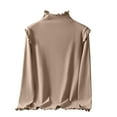 thumbnail image 1 of Women's Warm Nano Double Velvet Turtleneck Top - Ruffle Trim, Thick Slim Fit, for Fall/Winter, 1 of 4