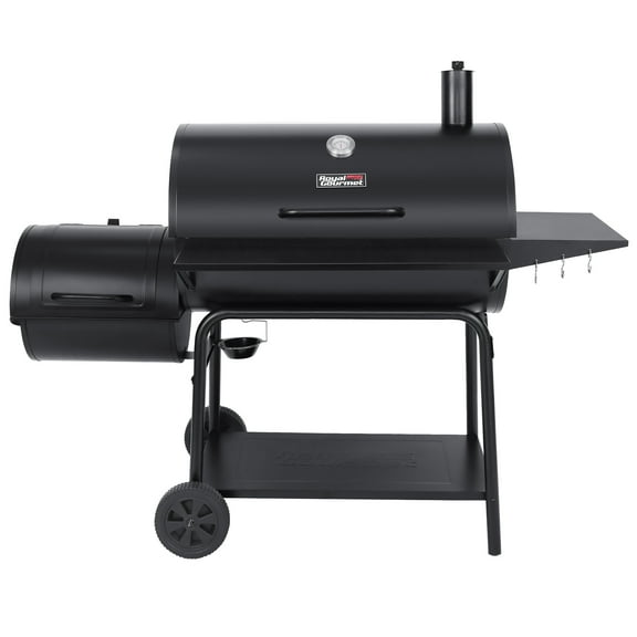 Royal Gourmet 36" Charcoal Barrel Grill with Offset Smoker, Adjustable Grates and Thermometer