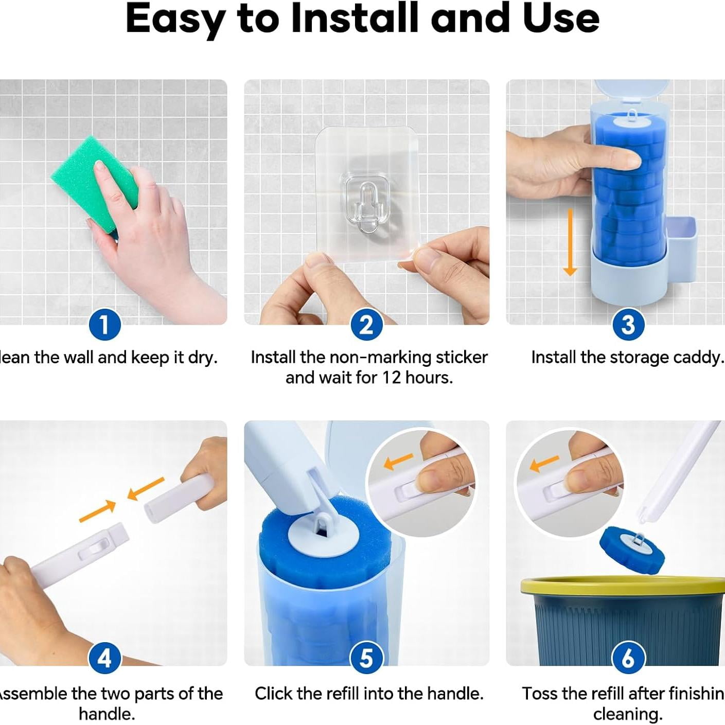 ZQZiQi 3-In-1 Disposable Toilet Brush With Dust-Proof Holder, Set Of 2 With 96 Toiletwand Refills, Long Handle No Drilling Bathroom Cleaning Tool
