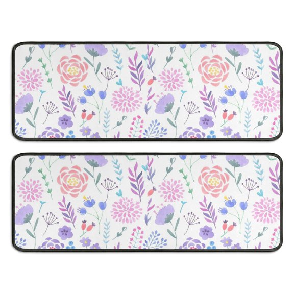 Kitchen Rugs Sets Of 2,Pioneer Flower Floral Print Pattern Anti Fatigue Kitchen Mat Rugs Non Slip Washable,Decorative Kitchen Floor Mats for Kitchen,Sink,Laundry,17"x47" 17"x47"