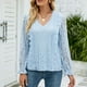 thumbnail image 4 of Blusa de encaje para mujer, fibra de poliéster, cuello en V, Color puro, manga larga, Otoño Invierno, encaje hueco, costura, camisetas para mujer, 4 of 8