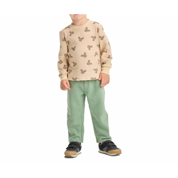 Disney Toddler Boys' Mickey Mouse Cozy Waffle Knit Printed Top and Bottom Set -
