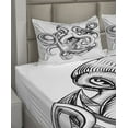 thumbnail image 2 of Ambesonne Underwater Fitted & Top Sheet Set with Shams, Octopus Ship Sketch, Black White, 2 of 4