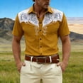 thumbnail image 2 of Western Embroidered Print Button Up Shirts for Men Short Sleeve Western Theme Breathable Blend Tee Alternative Orange XXXL, 2 of 4
