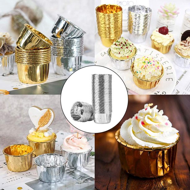 Estuches metálicos para cupcakes, 50 piezas, estuches para muffins, estuches para hornear, tazas para hornear, forros para cupcakes de grado alimentic Plata Soledad tazas para hornear magdalenas