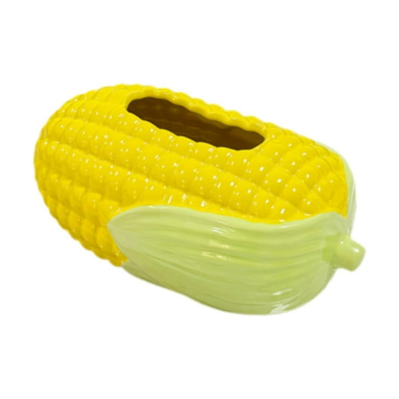 Dispensador de pañuelos faciales con forma de maíz, estuche de pañuelos recargable y decorativo amarillo