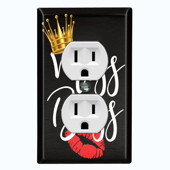 Metal Light Switch Plate Cover Queen Crown Kiss Miss Boss SGN003