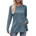 thumbnail image 1 of Pisexur Womens Casual Asymmetrical Sweater Solid Color Long Sleeve Ribbed Knit Sweater Crew Neck Button Front Pullover, 1 of 3