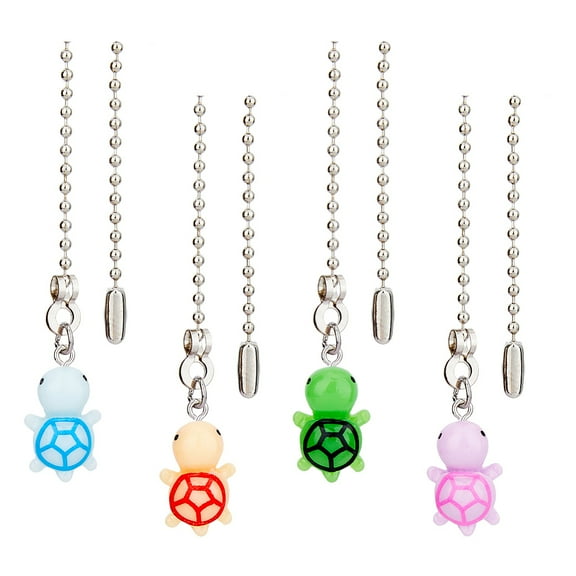 1set 4 colors Light Pull Chain set Iron Pull Ball Chains Extension with Resin Turtle 13.66" Fan Beaded Ball Switch Chain Extender for Home Light Lamp