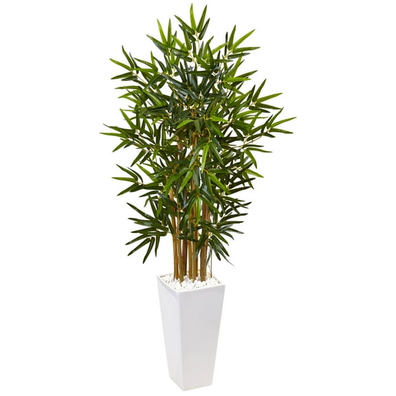 4’ Bamboo Artificial Tree in White Tower Planter