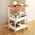 thumbnail image 2 of WLOELOEW P-030 White Rolling Cart With Table Sofa Side Table With Mesh Shelves And Open Storage Side Nightstands Coffee Table For Living Room Bedroom Living Room, 2 of 6
