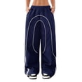 thumbnail image 2 of Womens Parachute Pants Y2K Wide Leg Cargo Sweatpants Waist Jogger Pants with Pockets Navy Blue XS, 2 of 9