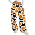 thumbnail image 3 of Fabrcox Halloween Women Pj Pants Funny Ghost Pumpkin Witch Sleep Pants for Women Comfy Spooky Fall Winter Wide Leg Woman Lounge Pants, 3 of 4