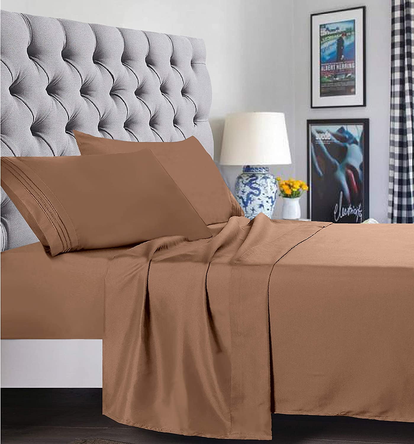 Bed Sheet Set - Brushed Microfiber Bedding - Bedding Sheets & Pillowcases - Deep Pockets - Easy Fit - Breathable & Cooling Sheets, Queen, Taupe