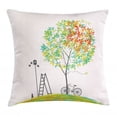 thumbnail image 1 of City Park Trees Throw Pillow Cushion Cover, Bicycle Stairs Bird Nest Silhouette Print, Decorative Square Accent Pillow Case, 20" X 20", Sea Green Pale Vermilion Pale Teal and Grey, by Ambesonne, 1 of 2