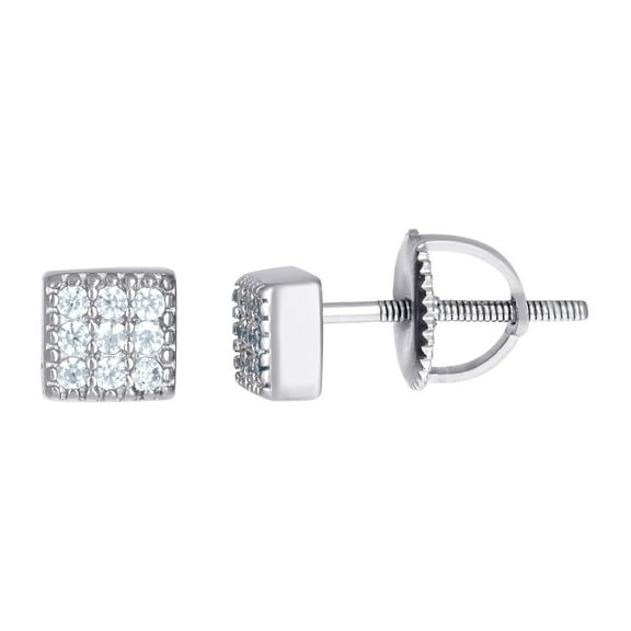 925 Sterling Silver Mens Cubic Zirconia Square Stud Earrings 4.3mm Wide Earring for Men - 1.2 Grams
