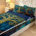 thumbnail image 3 of Homewish Boho Tree Of Life Zipper Twin Comforter Sets with Fitted Sheet and 2 Pillowcases,Botanical Design Zipper Bedding Set,Blue Gold,Navy Blue Reversible,4pcs, 3 of 8