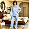 thumbnail image 5 of Matching Pjs for Couples Button Down Long Sleeve Sleepwear His and Her Matching Pajamas Plaid Soft Couples Matching Outfits Loungewear Sky Blue L, 5 of 7