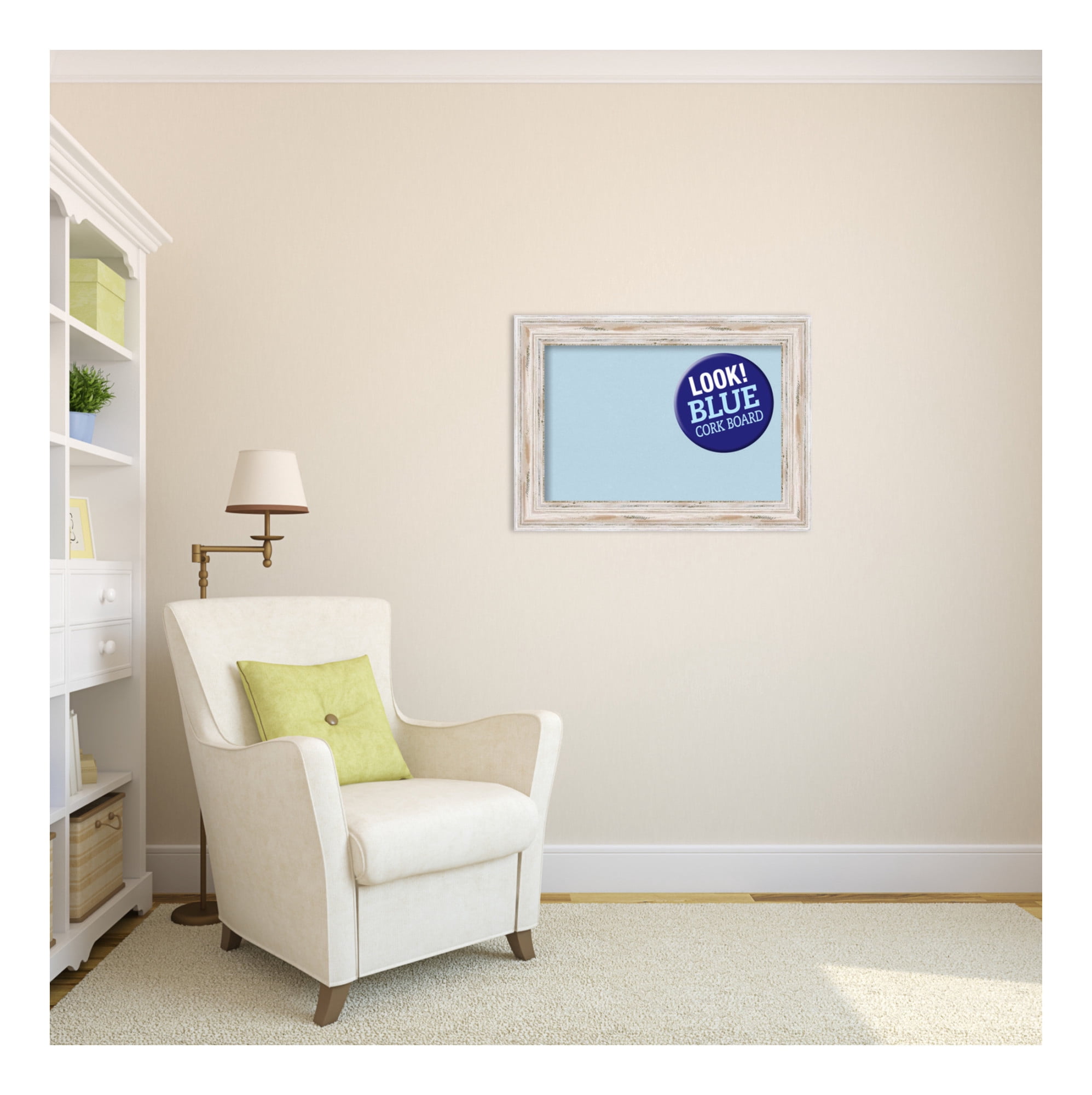 Amanti Art Grey Cork Board Wood Framed Alexandria White Wash Bulletin Board 29 in. x 21 in.