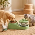 thumbnail image 6 of 2 in 1 Cat Feeder and Water Fountain, Cat Water Fountain and Food Bowl, Pet Water Dispenser with Balanced Base, Automatic Flower Fountain & Large Capacity Bowl _ #05 _ Green _ B, 6 of 6