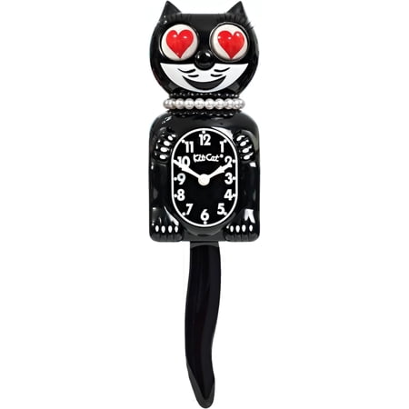 Kit Cat Klock Classic Black Lady with Heart Eyes Wall Clock, Limited Edition Retro Vintage Cat Clock