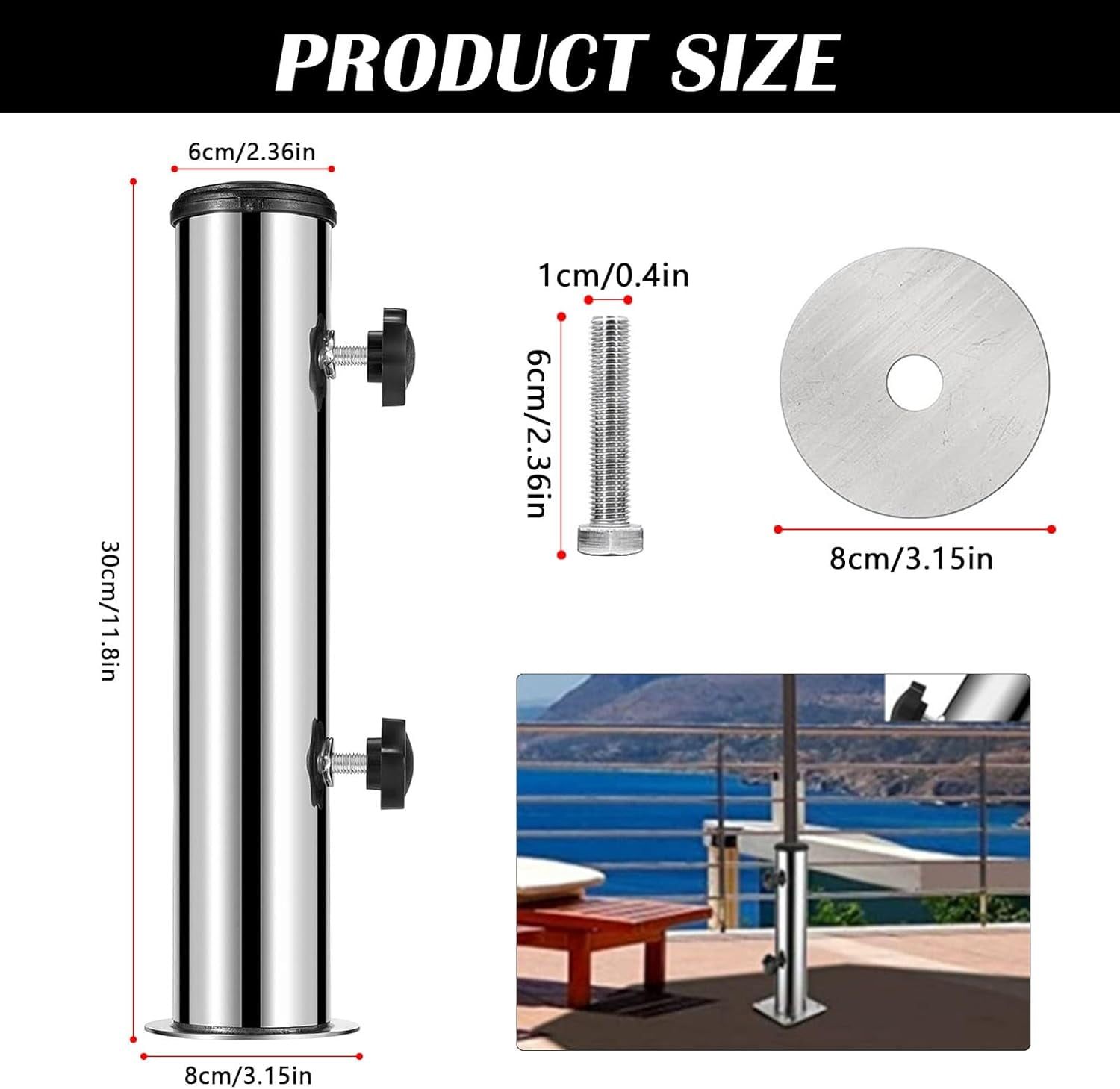 Patio Umbrella Stand Base,Deck Mount Umbrella Holder,Universal Parasol Standpipe with 3 Pieces  Reducing Ring,Umbrella Baser Standpipe for Granite, Cement Panel