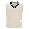 thumbnail image 5 of ZCFZJW Men's Sleeveless Sweater Vest Lightweight Casual Fall Winter Solid Color Striped Knitted V-Neck Cotton Vest Pullover Jumper Tops White M, 5 of 7