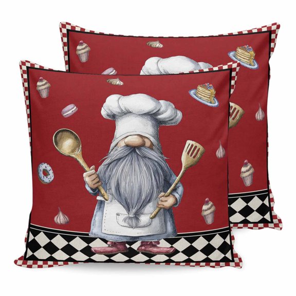 Pillow Covers 20x20 Set of 2, Red Vintage Gnomes Square Throw Pillow Covers for Couch/Sofa/Living Room, Black Checkered Retro Art Decorative Soft Pillowcases for Couch Throw Pillows