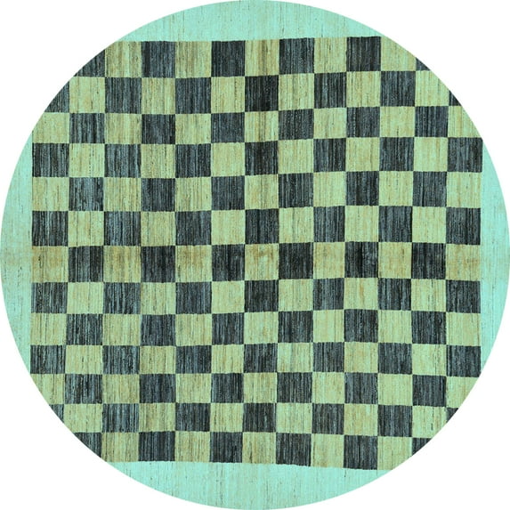 Ahgly Company Indoor Round Checkered Light Blue Modern Area Rugs, 6' Round