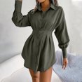 thumbnail image 5 of Vestido camisero mini con escote en V para mujer, túnica informal de manga larga con botones y fruncido hasta la rodilla, vestido informal, 5 of 5