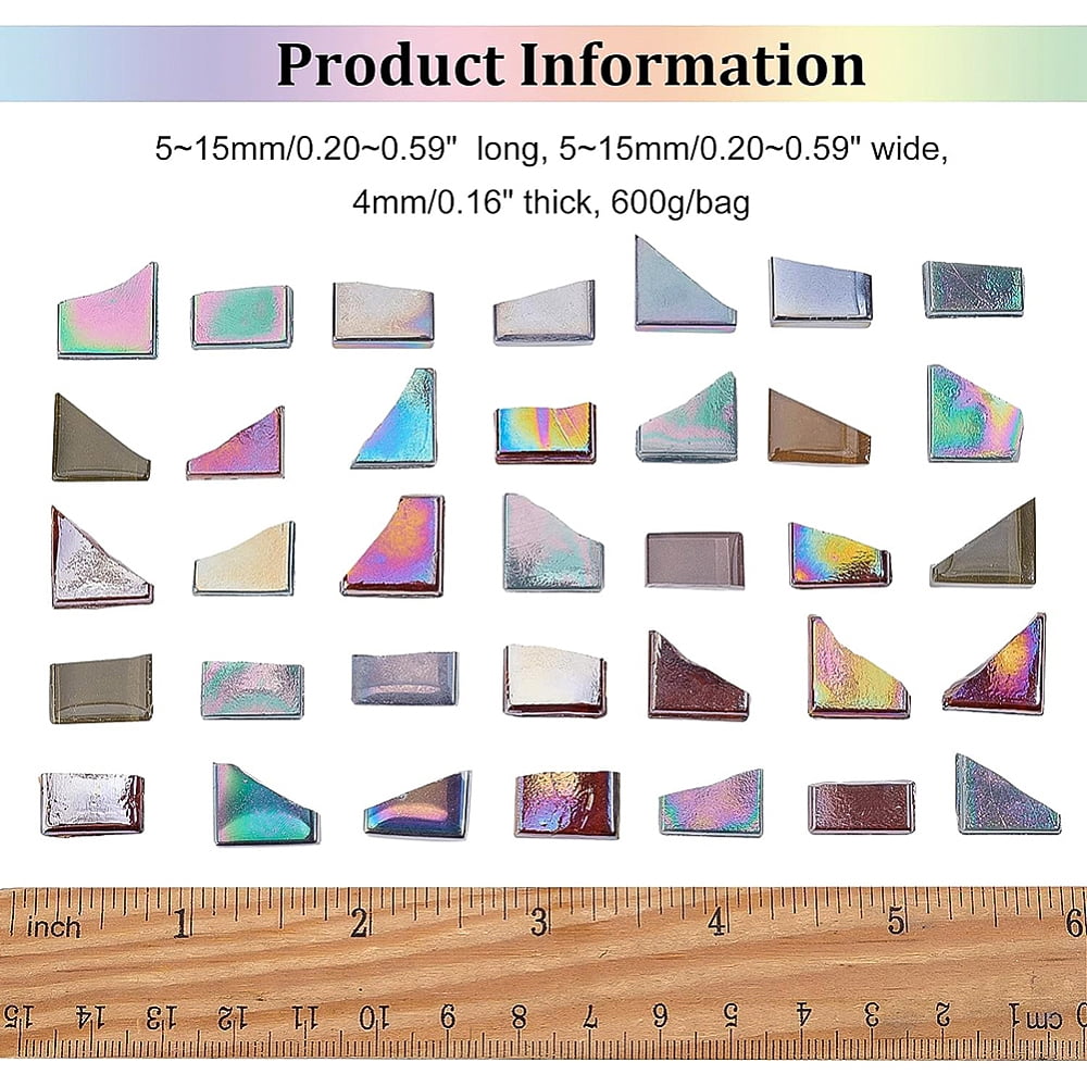 600G Mixed Irregular Color Mosaic Pieces Tiles Stained Glass Bulk Assorted Shapes Cabochons for Adults DIY Picture Frames Jewelry Decoration