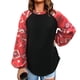thumbnail image 1 of Sudadera de mujer Linterna Manga larga Cuello redondo Dobladillo curvado Patchwork Impreso Jersey suelto Top Negro L, 1 of 7