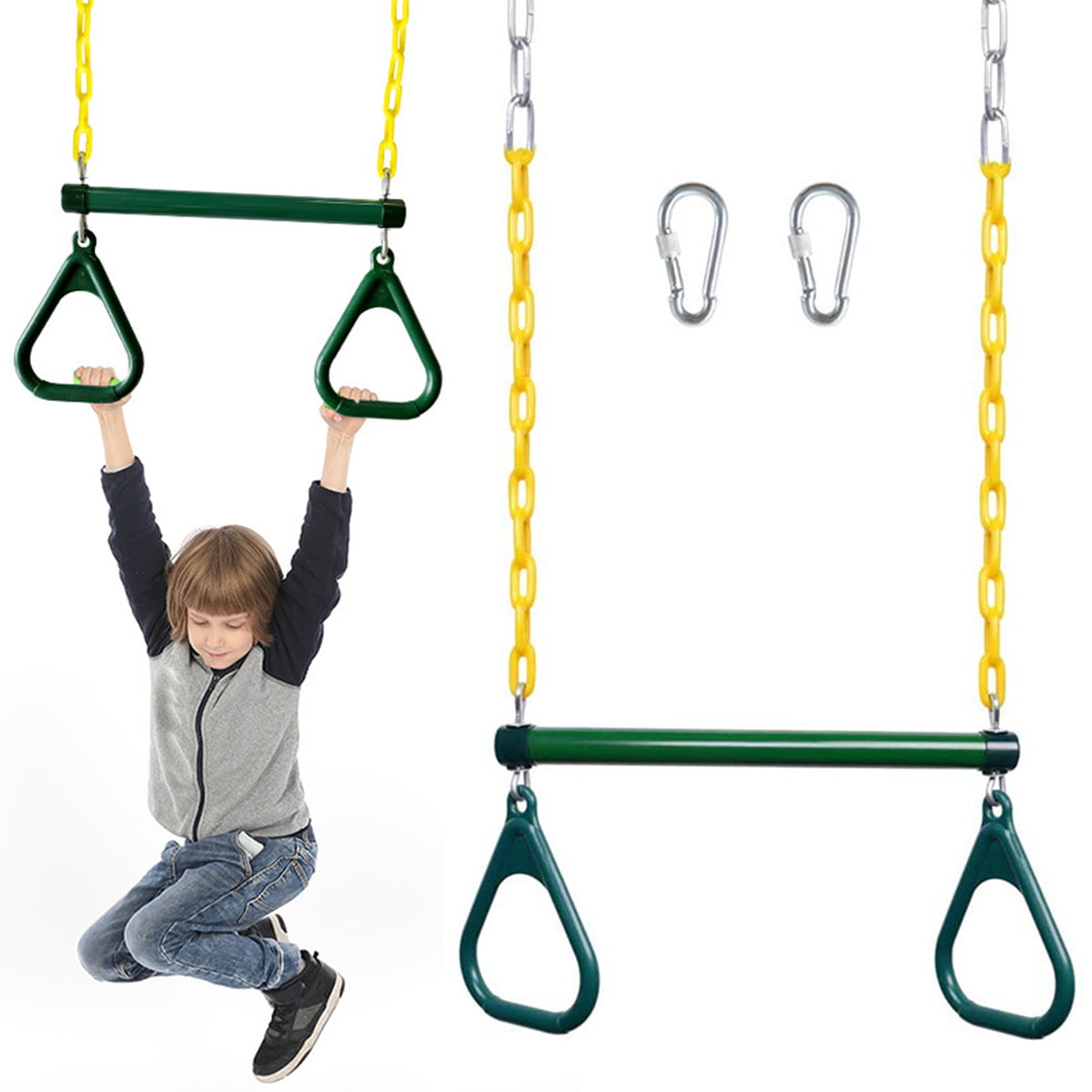 Kids Playground Heavy-Duty Trapeze Swing Accessory Swing Rings Dark Green 