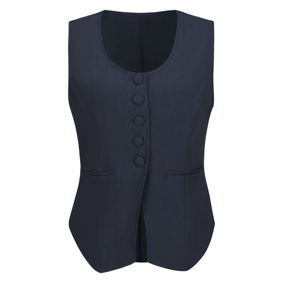 DARING DIVA Women's U Neck Sleeveless Button Down Waistcoat Suit Top S Dark Blue