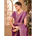 thumbnail image 3 of Beautiful Designer Vichitra Silk Sari Blouse Indian Bollywood Wedding Wear Saree Wine size 36, 3 of 5