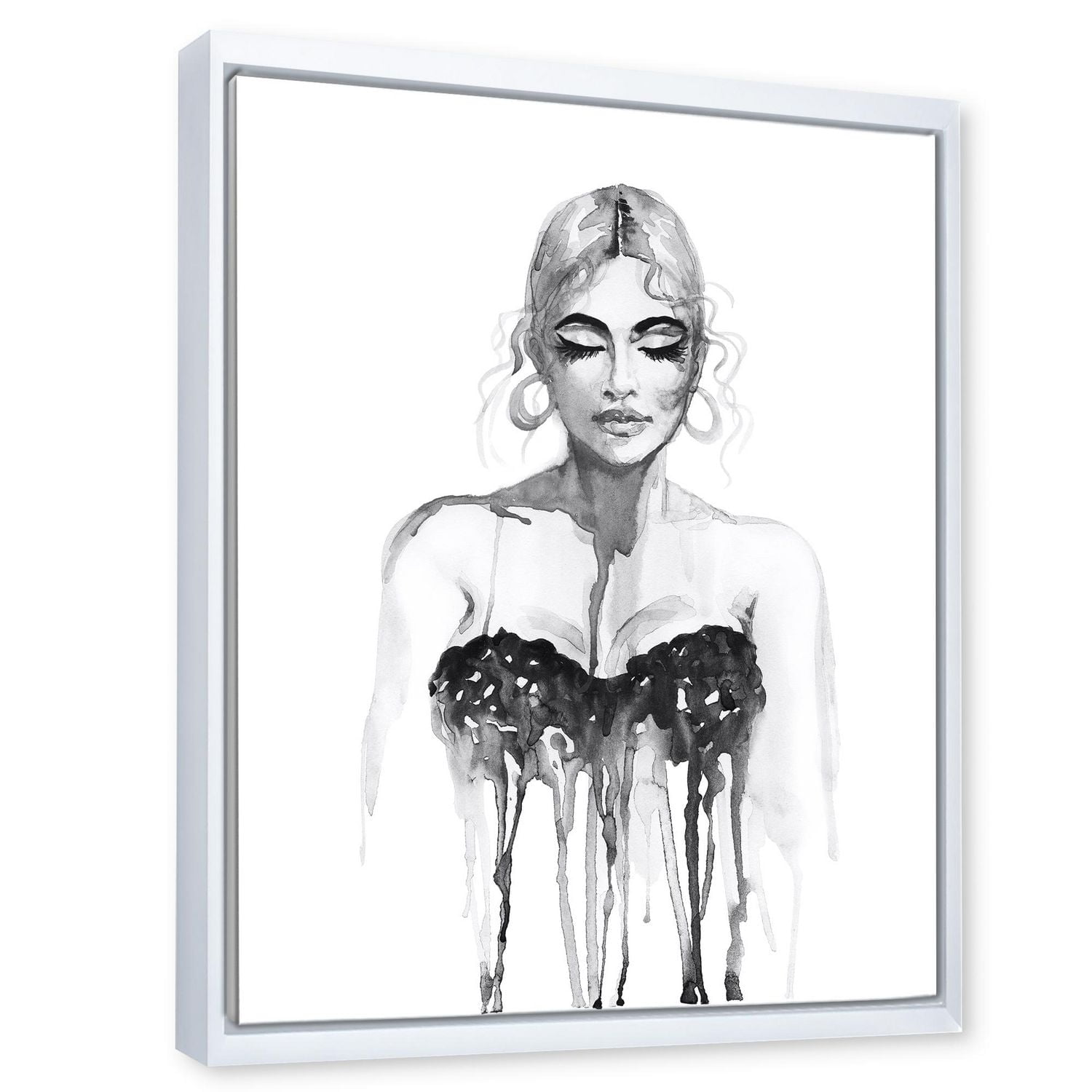 Designart Monochrome Portrait of Woman Wearing Evening Dress FLOAT FRAME WALL ART