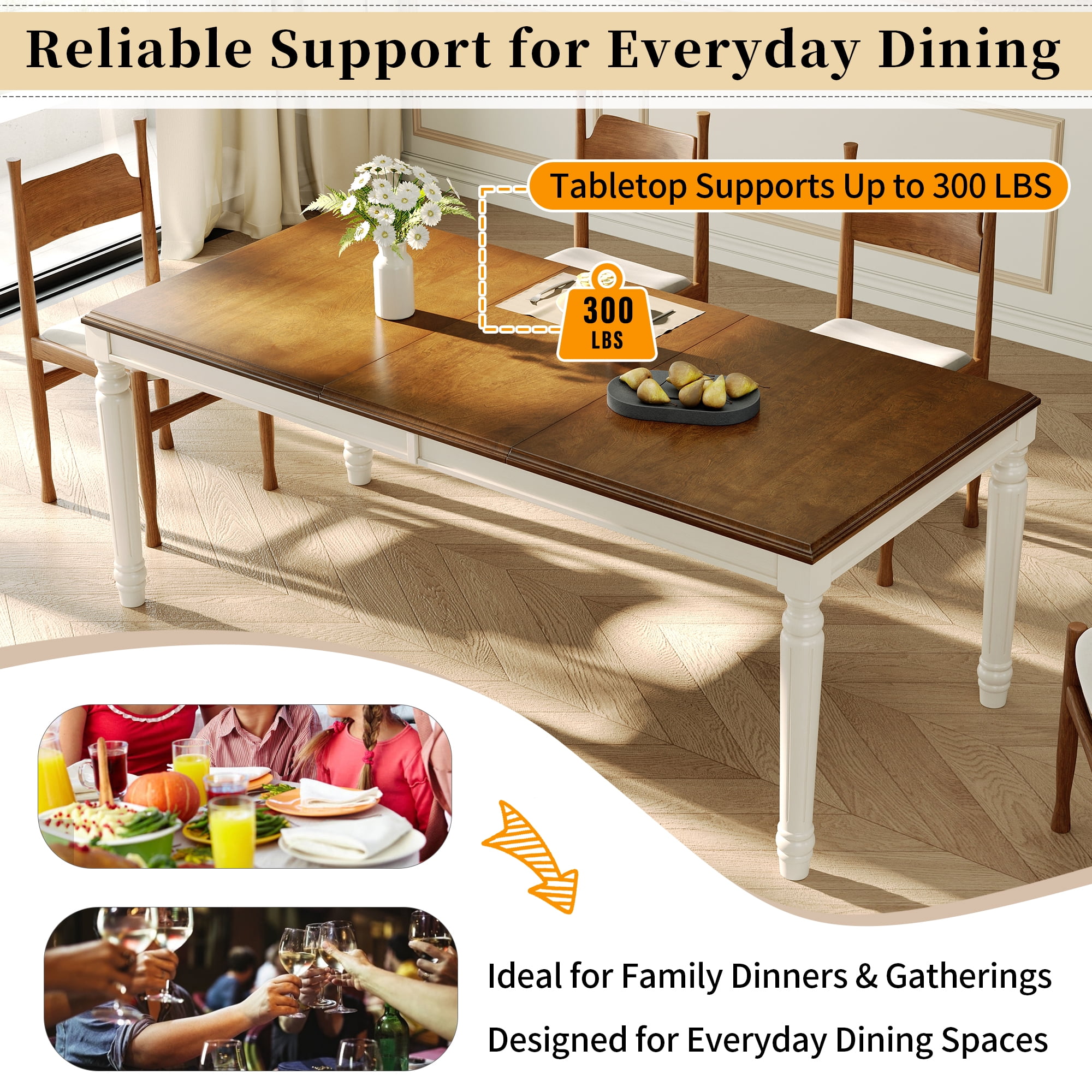 Euroco 78.7" Rectangular Modern Dining Table for 6-8 Person, Wood Kitchen Table with Turned Legs for Dining Room,Natural