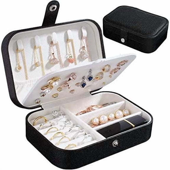 Synthetic Leather Portable Jewelry Box for Women Girls 3 Layers Organizer Necklace Ring Earring Travel Jewelry Storage Gift Case
