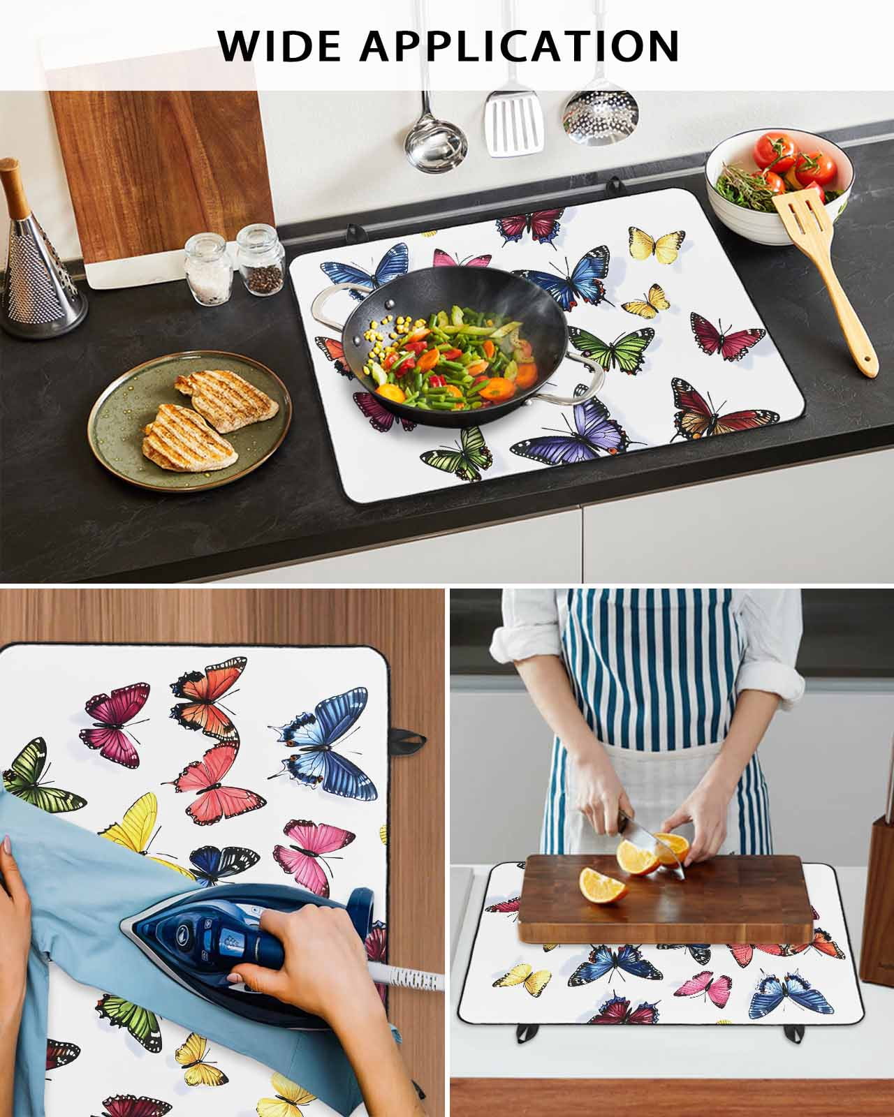 nqOlkjepod Large Induction Cooktop Protector Mat 28.5"x20.5", Butterfly Print Stove Top Covers for Electric Stove, Modern Colorful Animals Decorative Stove Burner Cover Mats, Glass Top Stove Cover