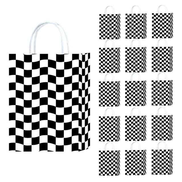 Bolsa de regalo de papel Kraft a cuadros blancos y negros, paquete de 10