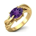 thumbnail image 2 of 925 Sterling Silver Gold Vermeil 9X7MM Ovale Forme Améthyste Solitaire Femmes Bague de Fiançailles, 2 of 3