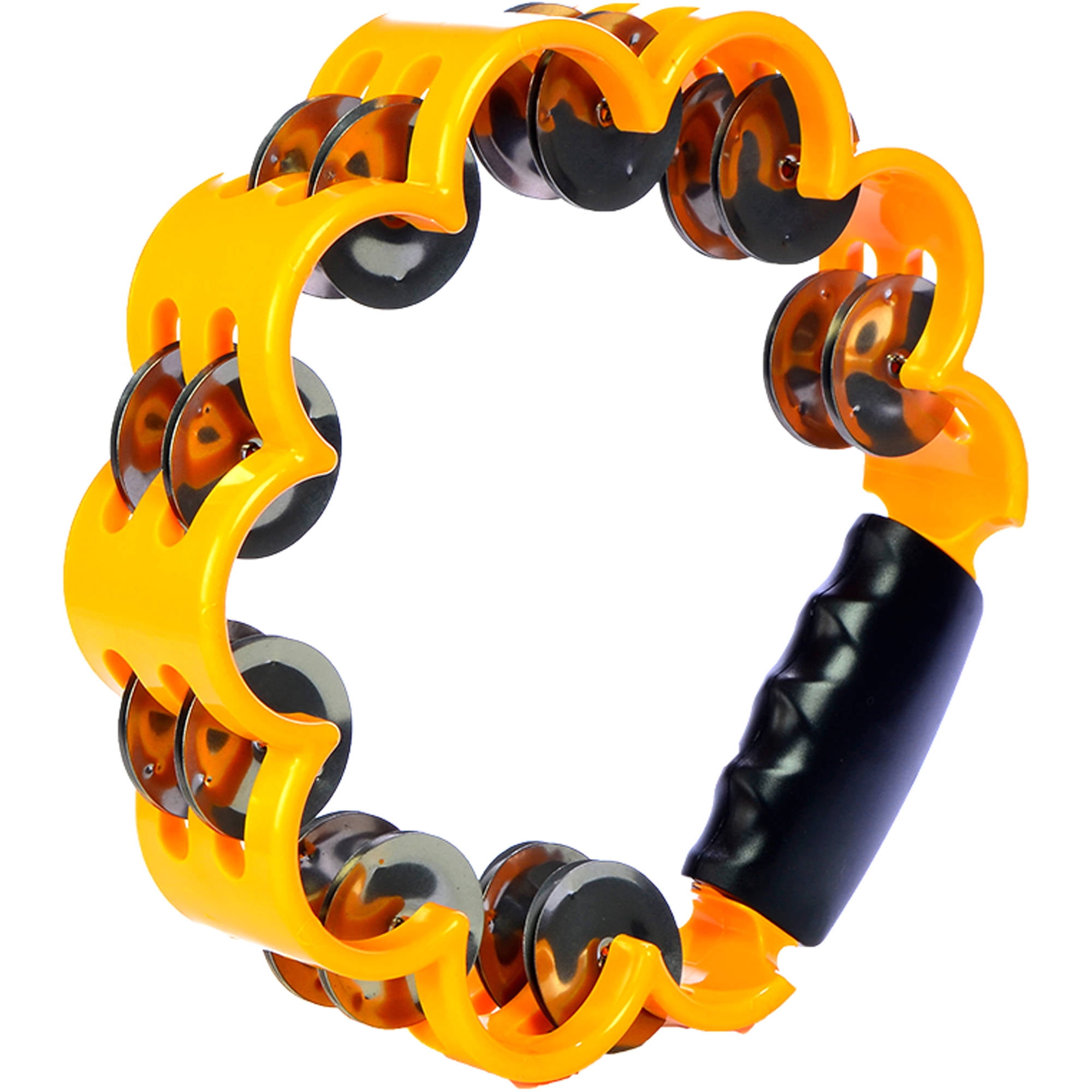 Directly Cheap ErgonomicGrip PeonyShaped Tambourine, 32 Jingles, Yellow