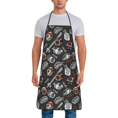

Xecao Japanese Sushi Hashi Print Funny BBQ Chef Aprons for Men Women Adjustable Kitchen Cooking Aprons with Pocket Waterproof Oil Proof No Pilling Fading
