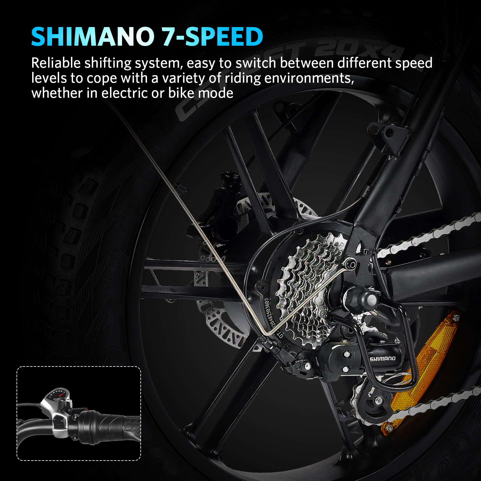 OUXI Electric Bike Adults, 20" x 4.0 Fat Tire Ebike with 48V 15Ah Battery, Peak 1000W Electric Bicycles, 31MPH Electric Mountain Bike, Shi-mano 7 Speed, Ebike for Adults UL2849
