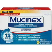 Mucinex Maximum Strength 12-Hour Chest Congestion Expectorant Tablets, 42 Count (Pack of 6)