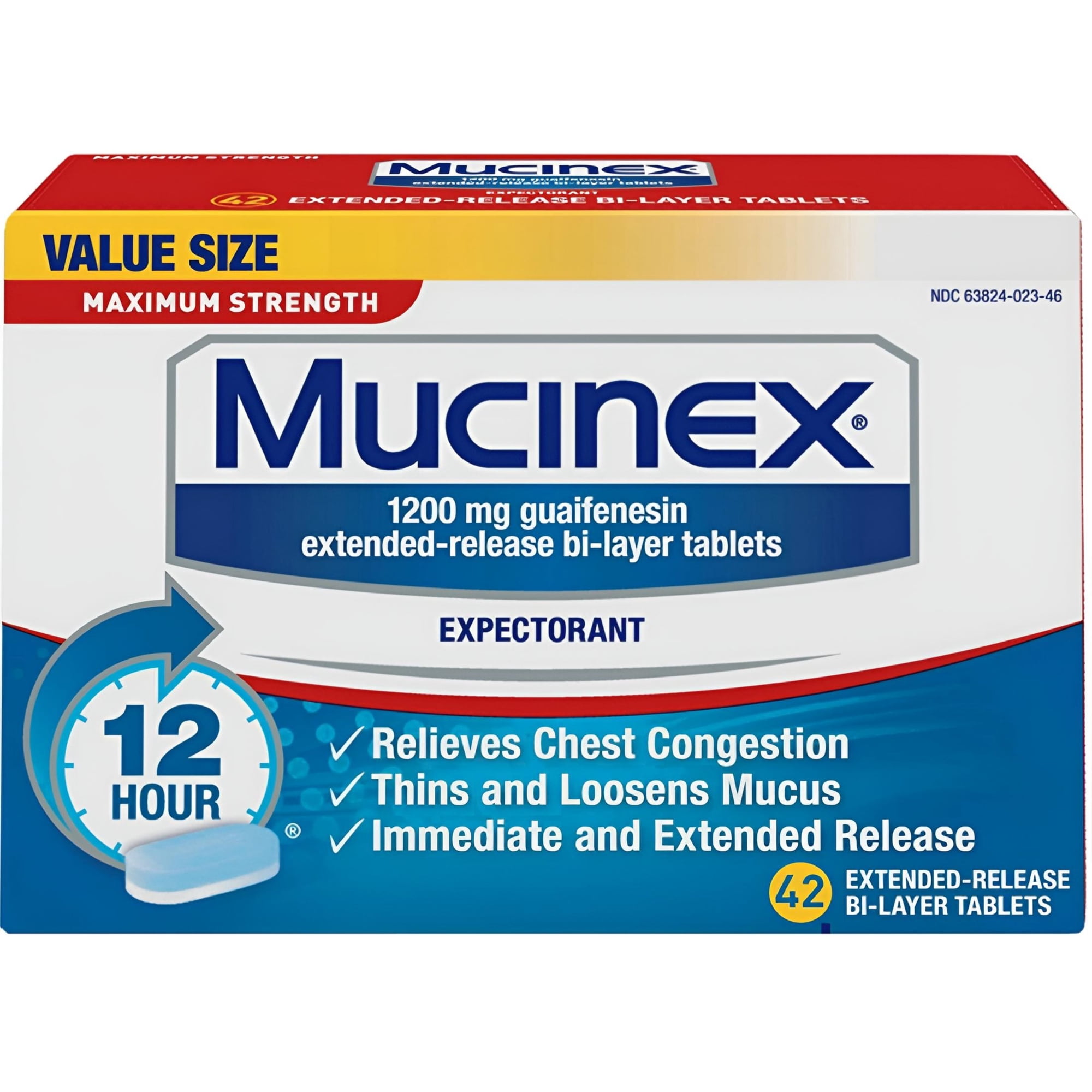Mucinex Maximum Strength 12-Hour Chest Congestion Expectorant Tablets, 42 Count (Pack of 6)
