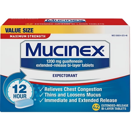 Mucinex Maximum Strength 12-Hour Chest Congestion Expectorant Tablets, 42 Count (Pack of 6)