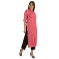 thumbnail image 2 of Moomaya Solid Rayon Kurta For Women bell Sleeve Drawstring Neck Long Ethnic Kurti, 2 of 7