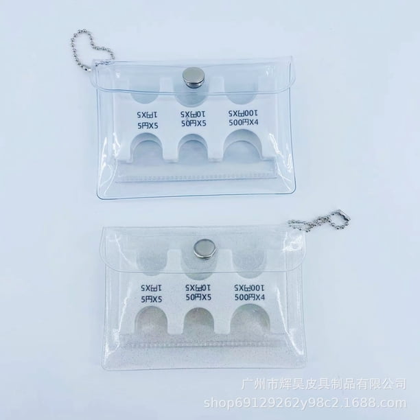 Caja de plástico de PVC para clasificar monedas, porta monedas, cadena de cuentas, posición de tarjeta para monedas, porta monedas, monedero transparente